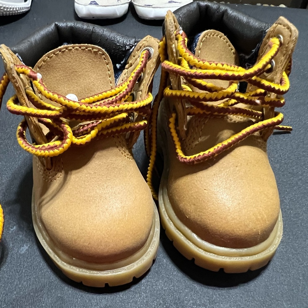 Mckids Tan Boots with Yellow Laces toddler size 1 boots